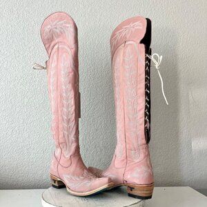 Lane LEXINGTON Over the Knee Womens Cowboy Boots 7 Pink Western Cowgirl Lace up